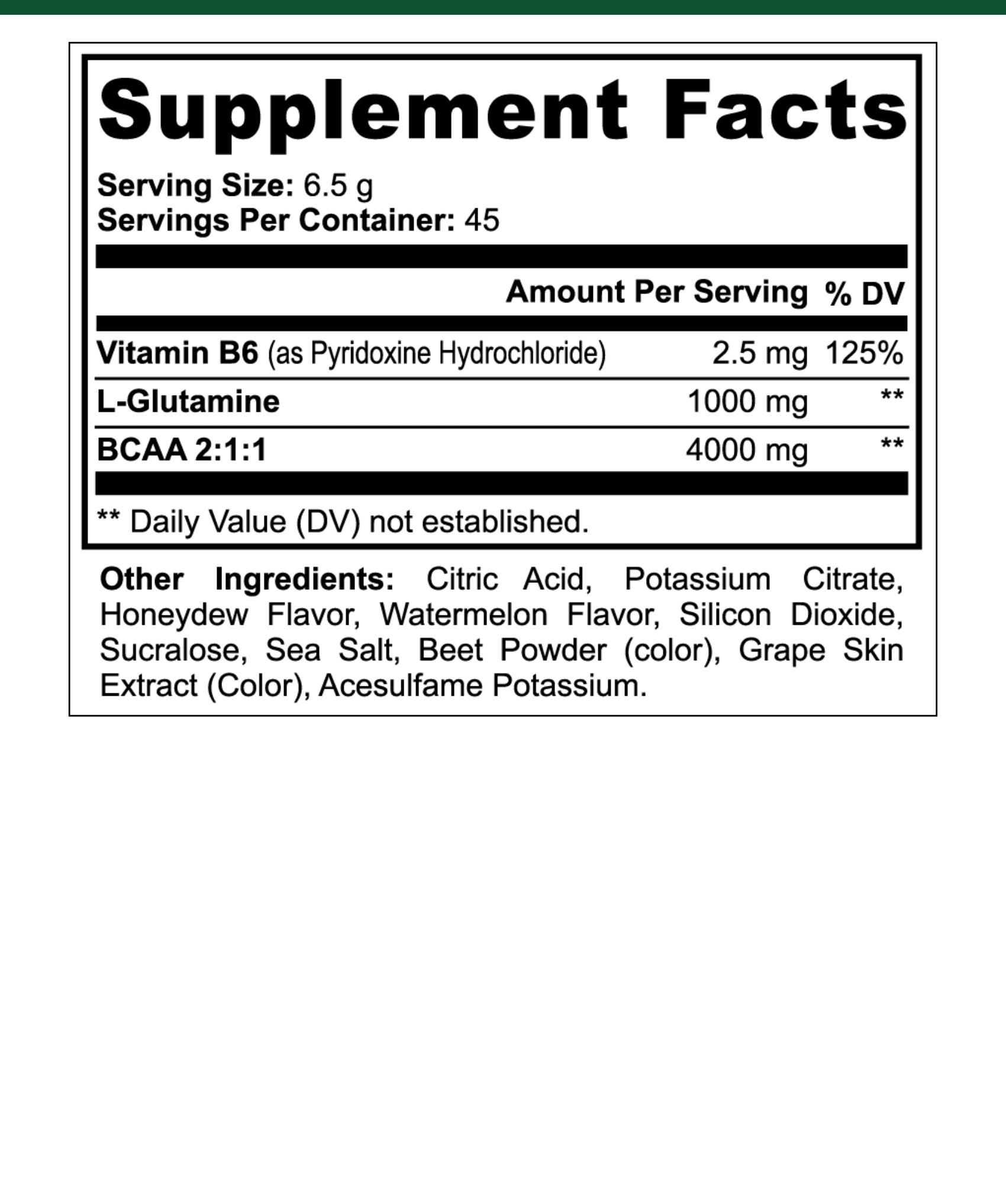 BCAA Recovery — Honeydew/Watermelon supplement facts