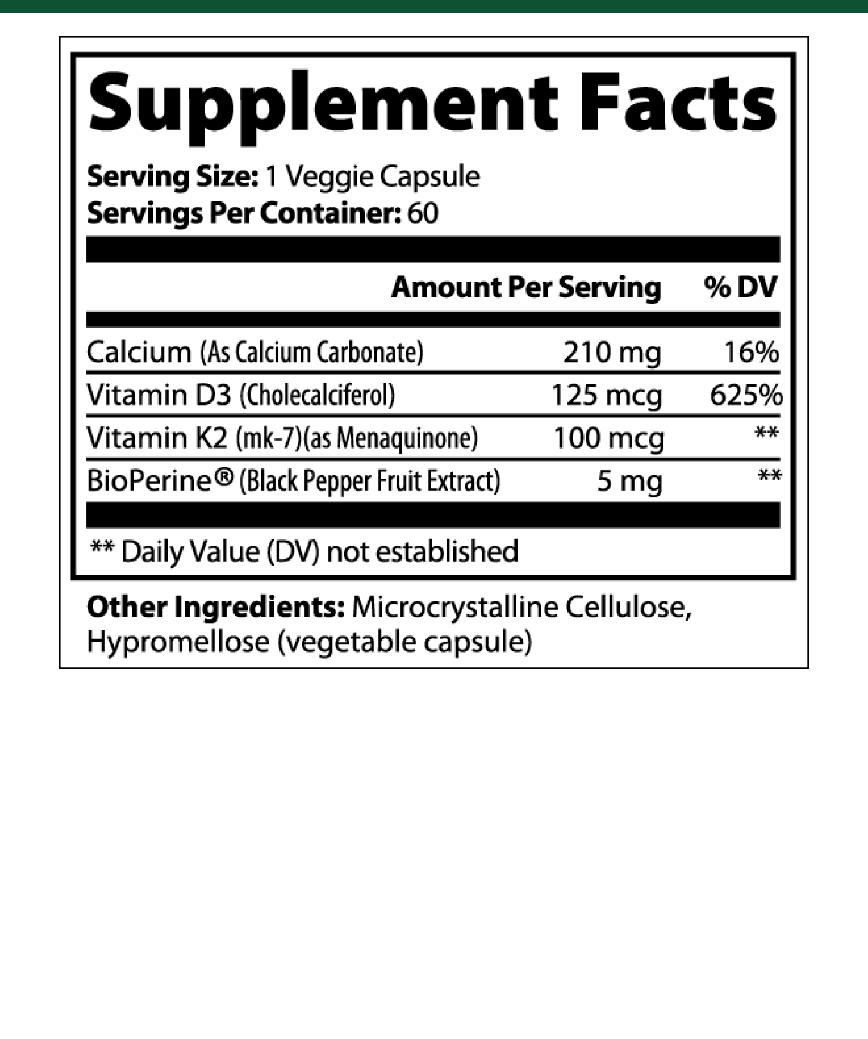 Vitamin D3 + K2 — Bone & Heart supplement facts