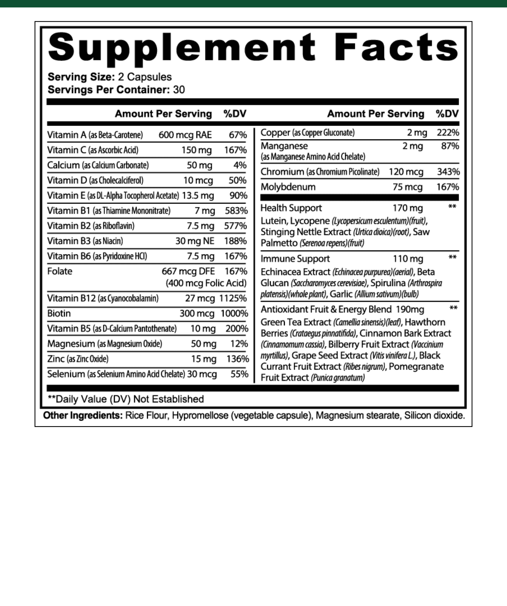 Daily Multivitamin supplement facts