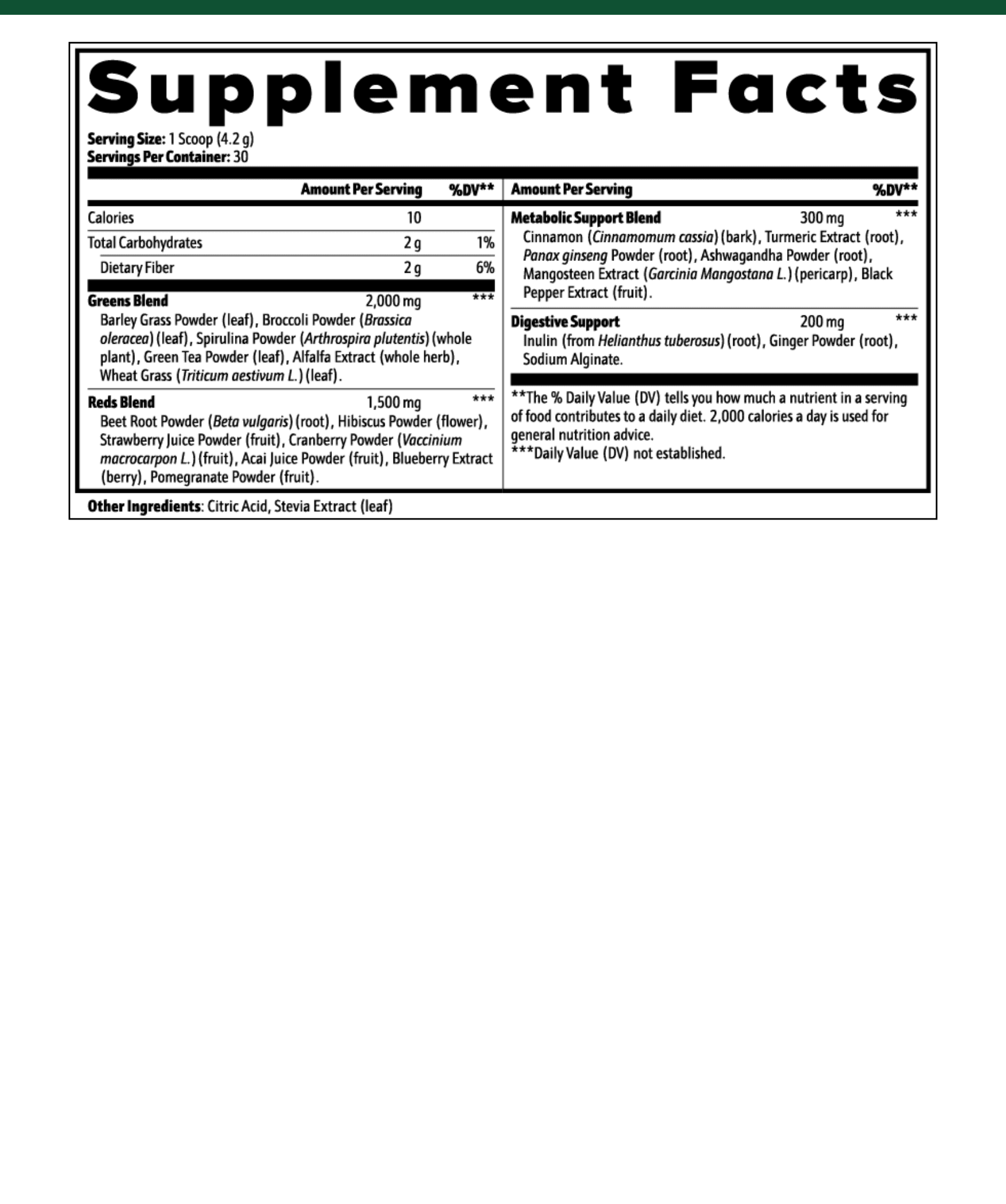 Greens supplement facts