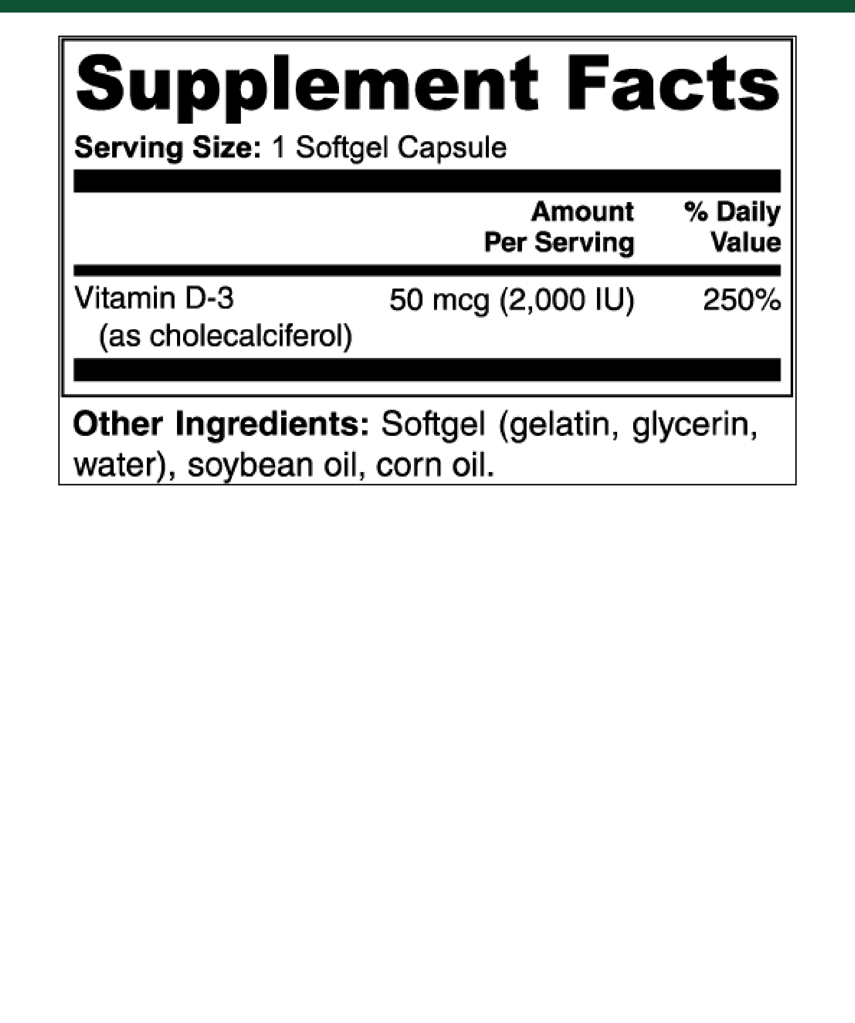 Vitamin D3 — 2,000 IU supplement facts